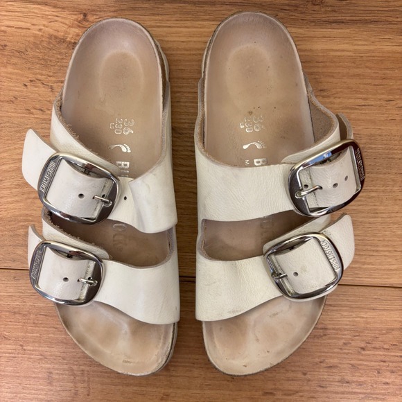 BIRKENSTOCK Arizona Big Buckle Slide Sandal Size 36 White Leather Comfort Casual - Picture 3 of 11